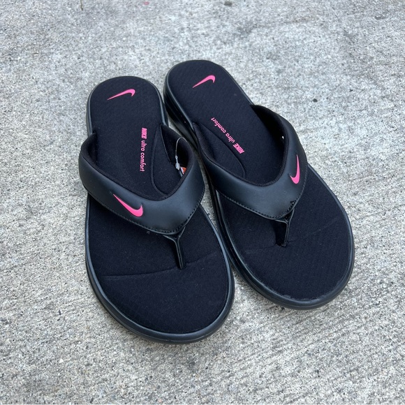 WMNS NIKE ULTRAS COMFORTS 3 THONGS THNG III BLACK PINK BLACKS PINKS FOOTBEDS - Picture 4 of 5